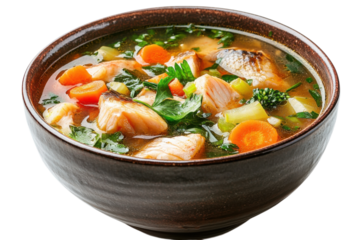 Delicious and Healthy Fresh Fish Soup with Colorful Vegetables meal menu diet lunch tasty recipe on transparent background