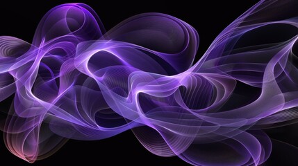 Colorful and flowing abstract wave patterns in shades of purple and violet on a dark background creating a mesmerizing visual effect