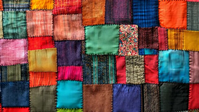 Recycled patchwork blanket with multicolor blocks, promoting sustainable and eco-friendly fashion choices	