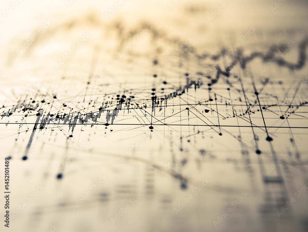 Poster an abstract representation of financial data showcasing complex graphs and trends. perfect for illus