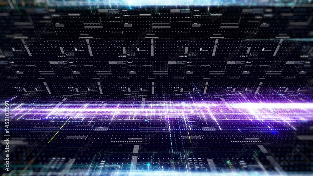 Poster Technology glow  streaming line hologram data fields structure 4K motion background