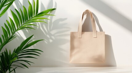 Neutral-toned eco tote bag photographed on a clean, light surface