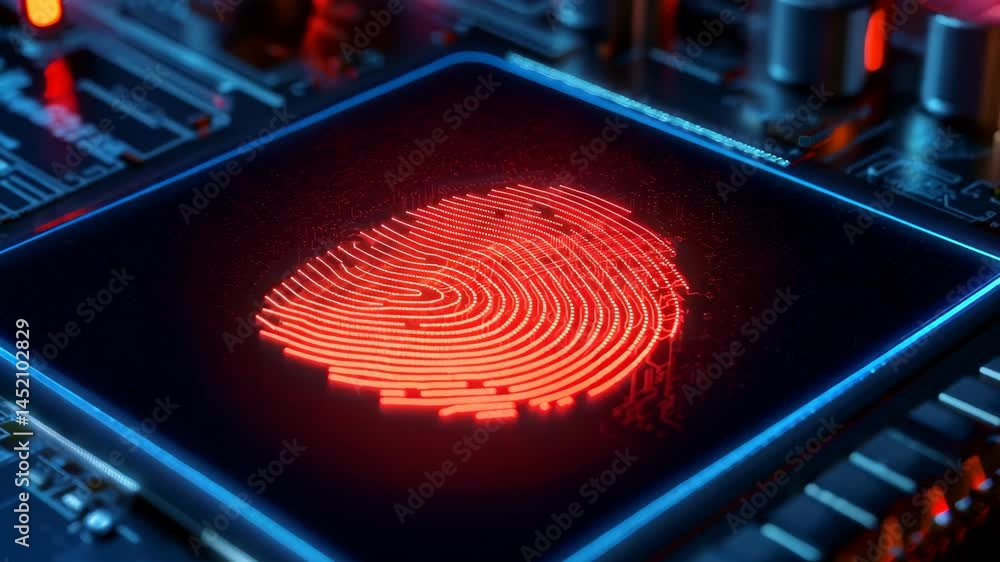 Aufkleber this striking image showcases a futuristic fingerprint symbol integrated into a high-tech circuit bo
