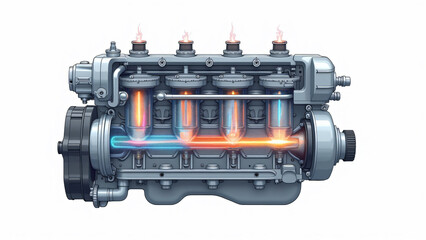 Illustrated Cutaway View of an Engine