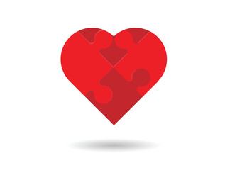 Jigsaw Puzzle Heart Isolated on White with Shadow. Relationship and feelings concept vector art