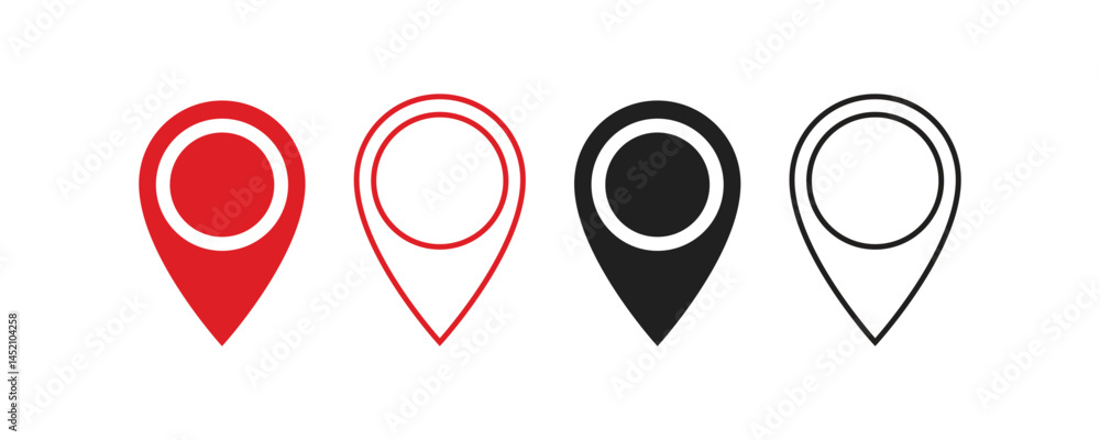 Fototapete set of red and black location pin icons. map pointer vector for navigation and travel applications.
