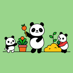 panda with a flower