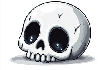Cute skull with black eyes with tears on a white background