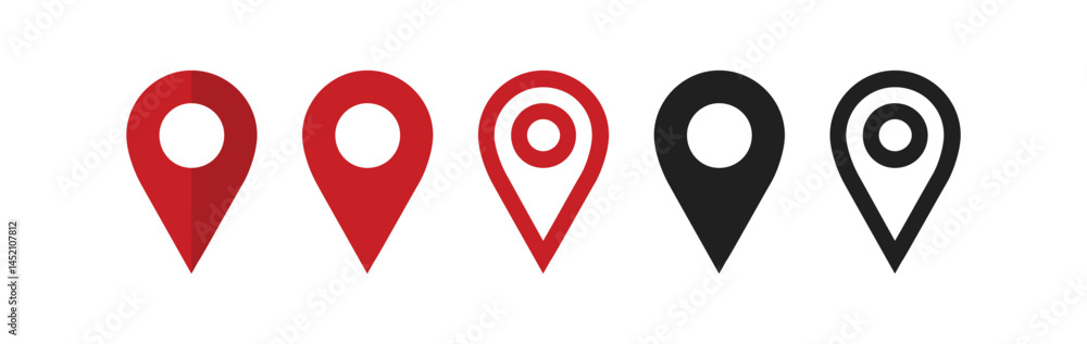 Fototapete set of red and black location pin icons. map pointer vector for navigation and travel applications.