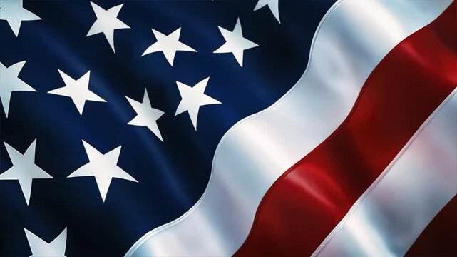 3D American flag with white stars rippling in the air, symbol of freedom and unity, patriotic theme for American Independence Day, Memorial Day, Veterans Day