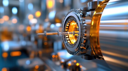 Fototapeta premium Precision engineering scene with automated machines and polished components in motion