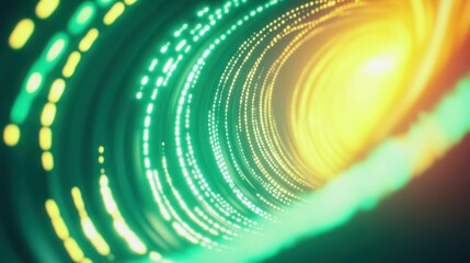 Obraz premium An abstract tunnel of green and yellow light moving at high speed.