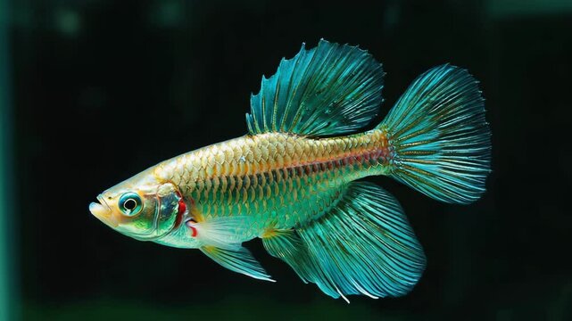 Green Siamese fighting fish swimming in soft aquatic frame, Betta splendens, Fighting fish glowing in vibrant green, The moving moment beautiful of Siamese fighting fish isolated on black background