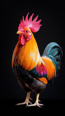 Fototapeta premium Vibrant rooster with colorful plumage in striking pose