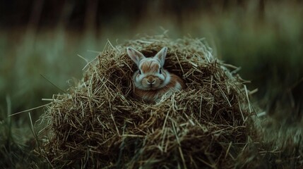 Obraz premium Adorable Baby Bunny Resting in Hay