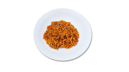 Spicy noodle in a bowl. korean noodle