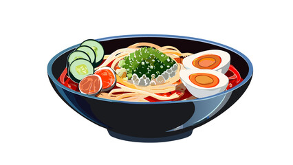 Ramen Bowl Illustration – Traditional Japanese Noodle Soup in Vector Art Style
