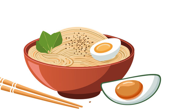 Ramen Bowl Illustration &ndash; Traditional Japanese Noodle Soup in Vector Art Style
