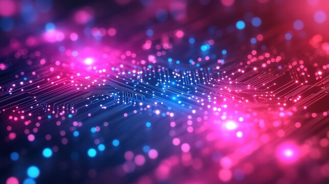 Abstract digital background with vibrant pink and blue lights representing technology and innovation