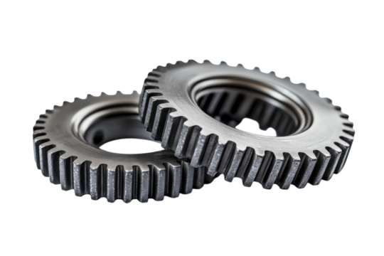 Precision Engineering: Interlocking Gear Wheels, Isolated on White Background. Perfect for on transparent background