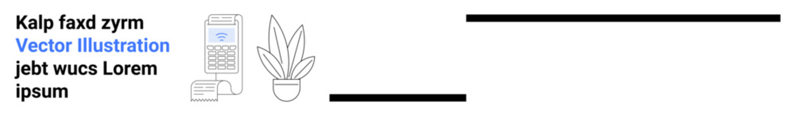 Card reader with touchscreen next to decorative plant in a pot, symbolizing modern technology and relaxation. Ideal for fintech, digital wallet, e-commerce, retail, payment, smart solutions, flat