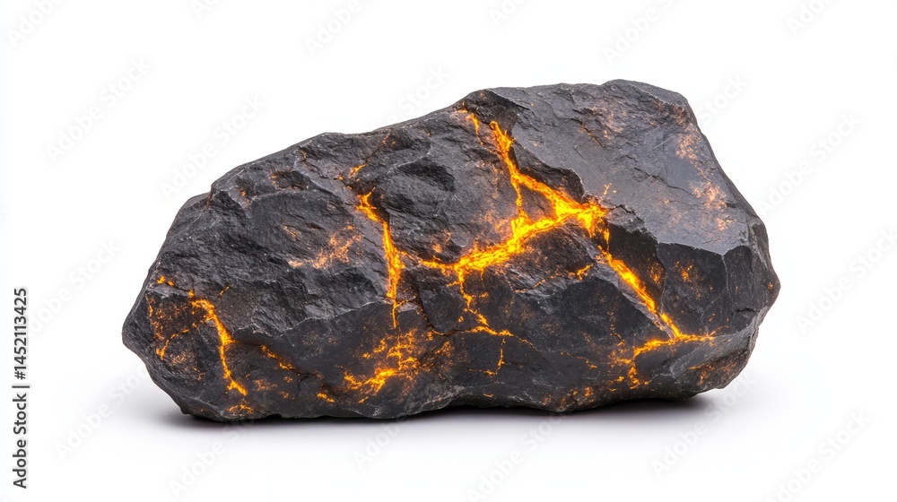Aufkleber elegant isolated meteor rock with scorched texture and glowing cracks on white background space scie