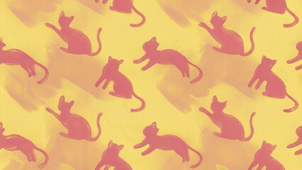 Pastel Cat Silhouette Seamless Pattern for International Cat Day, Perfect for Pet Brands & Playful Designs
