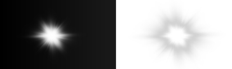  Transparent vector overlay in PNG format featuring sunlight with sun rays and glare including lens flare, light leaks, light transitions. Sun Glare. Star Vector
