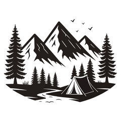 Obraz premium black-silhouette-of-mountains-peak-landscape