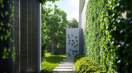 Showcase a green data center concept with an emphasis on eco-friendly design elements, highlighting sustainability practices and energy-efficient technologies integrated with AI.