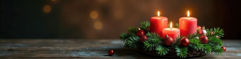 Rustic advent wreath, fir, mistletoe, candles, baubles , rustic, winter