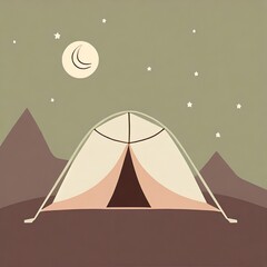 camping in the mountains, tent in the night with stars and moon, ki, ai generate image