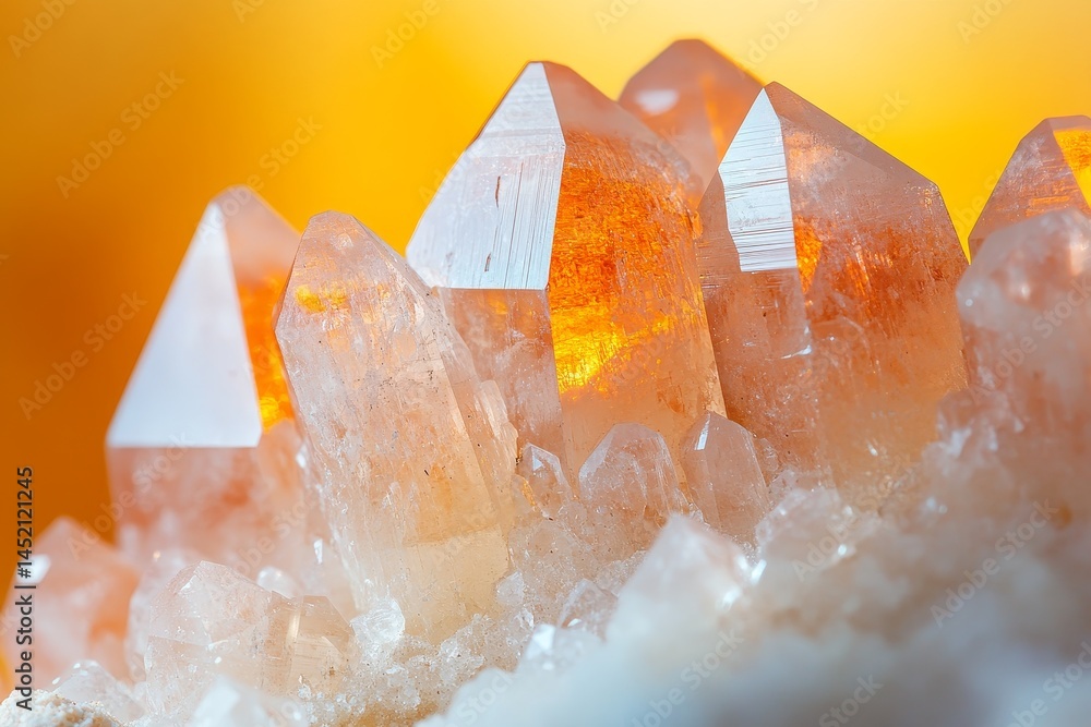 Poster close-up view of clustered quartz crystals.