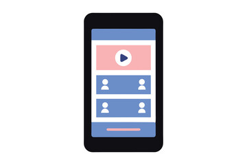 Smartphone App Interface Showing Video Player and User Profiles