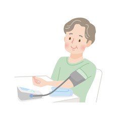 血圧を測る中年男性