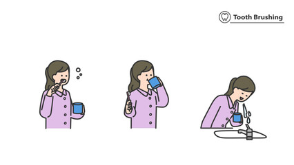 歯みがきする女性　セット、バリエーション