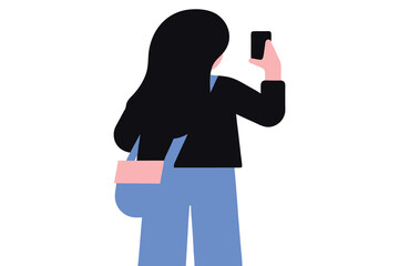 Woman Taking a Photo with Smartphone, Rear View, Flat Design Illustration