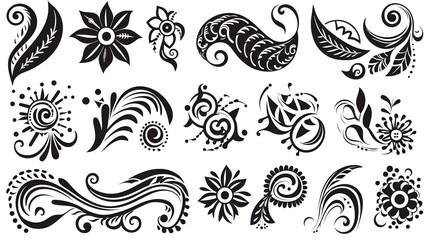 Exquisite Henna Tattoo Doodle Vector Elements for Creative Design Projects on White Background