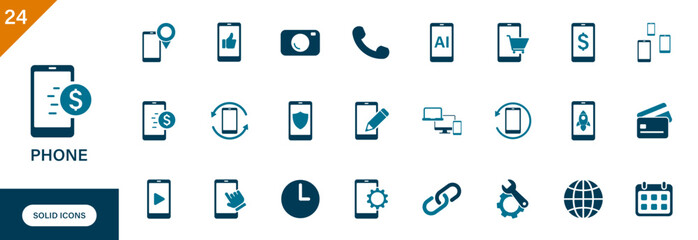 Phone icon. Containing smartphone, AI phone, mobile payment, phone protection, phone location, device.