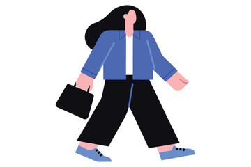 Stylish Businesswoman Walking with Briefcase - Flat Vector Illustration
