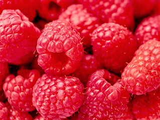 Fresh Ripe Raspberries Close-Up. Vibrant Red Berries Perfect for Healthy Eating, Organic Food, and Culinary Stock Photography Enthusiasts Seeking Bright and Juicy Produce Imagery