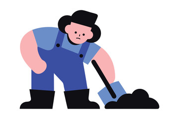 A farmer diligently working the land, using a shovel to cultivate the soil.