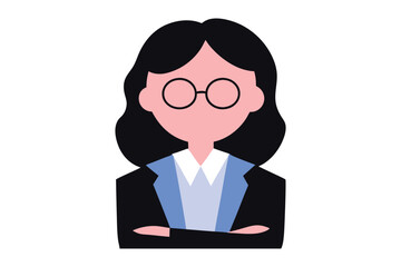 Confident Businesswoman Icon Flat Vector Illustration of a Woman in a Suit with Glasses and Arms Crossed