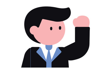Businessman Raising Hand, Simple Flat Vector Illustration