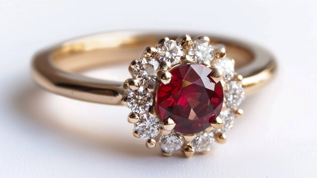 14k Yellow Gold Ruby and Diamond Ring. A vintage-inspired ruby and diamond cluster ring. Elegant and luxurious fine jewelry.
