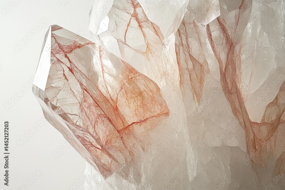 Poster close-up view of a cluster of translucent quartz crystals.