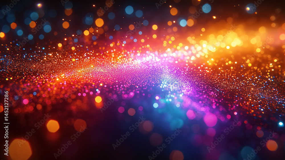 Poster colorful light particles creating a cosmic effect in a dark space