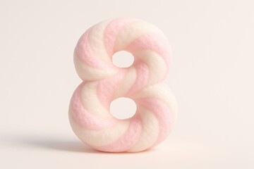 Pink and White Marshmallow Number Eight on Soft Background

