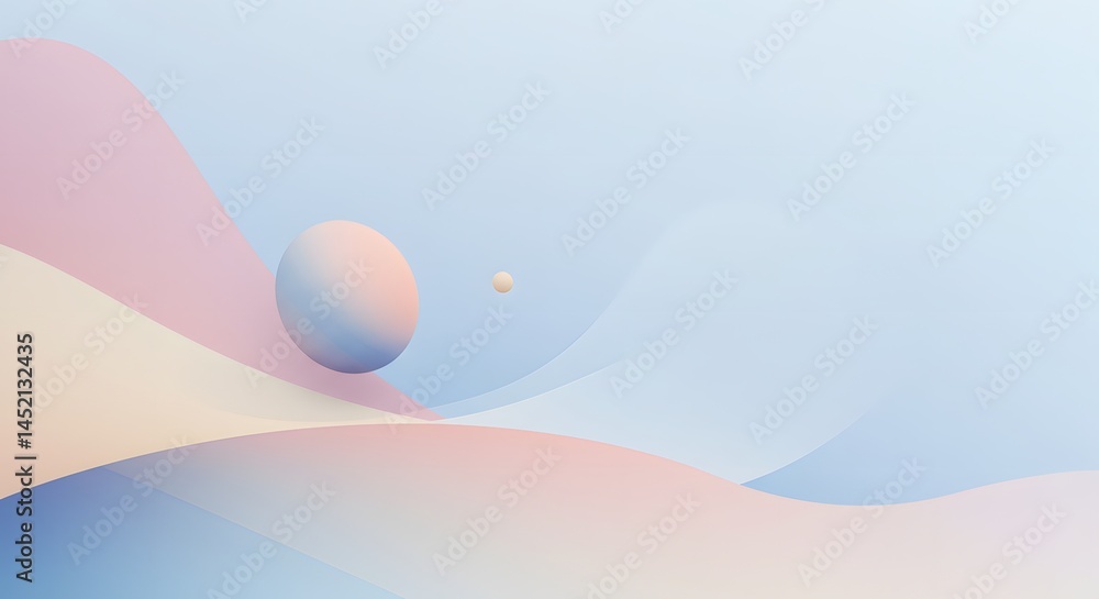 Aufkleber abstract pastel gradient landscape with spheres: serene background with soft colors and geometric sh