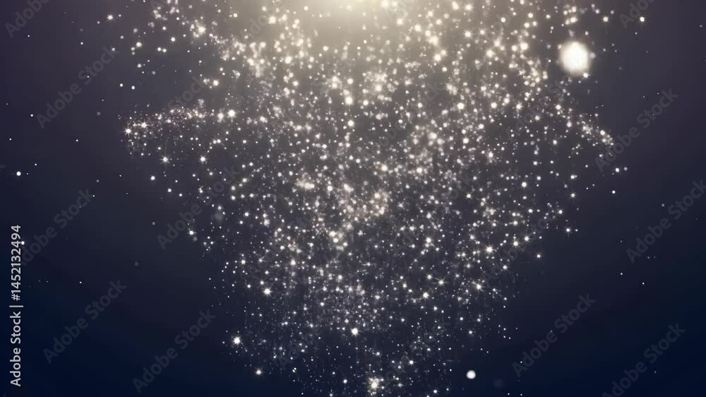 Poster a mesmerizing display of glowing sparkles and light rays against a dark background, creating an ethe